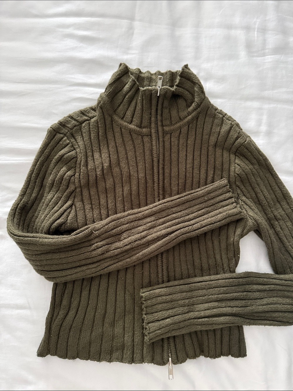 Garage Olive Ribbed Zip-Up Turtleneck Sweater - Picture 3 of 7